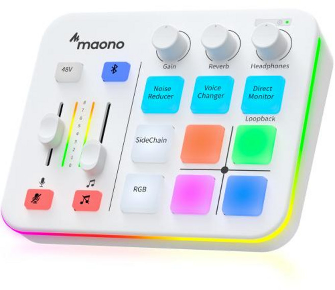 오디오인터페이스 방송용 녹음용 MAONO G1 NEO 게이밍 믹서 커스텀 사운드 효과 RGB 스트리밍 XLR 마이크 게임 음성 팟캐스트용 MaonoCaster, 2) G1 NEO White