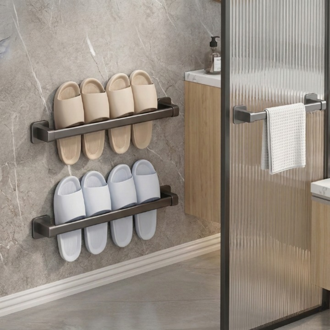 바이로브 슬리퍼거치대 무타공 욕실걸이, 1세트, 그레이