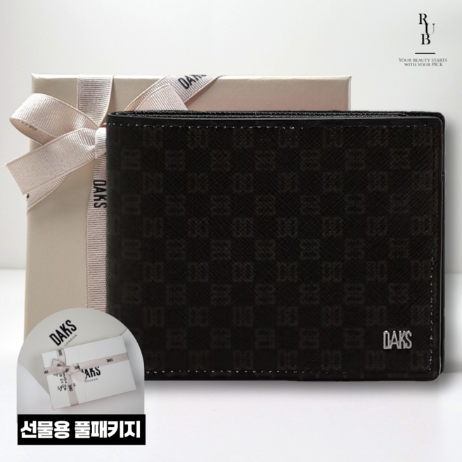 닥스 남성 브라운 로고패턴 가죽 반지갑 선물용 풀패키지