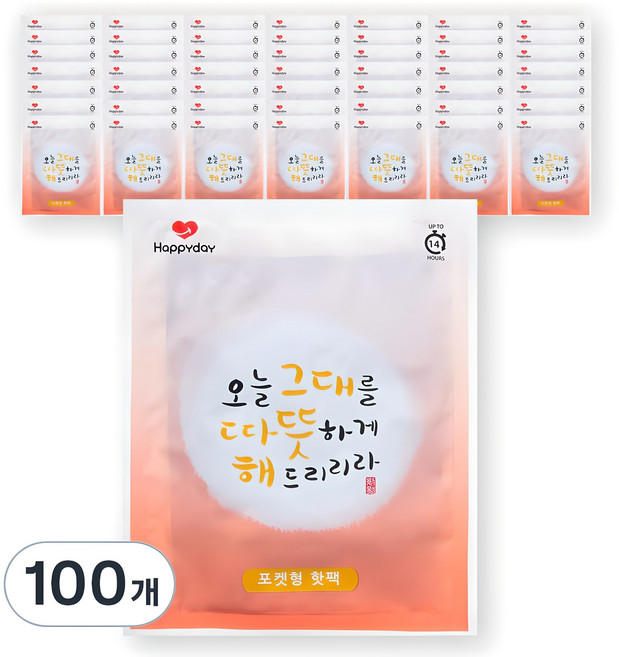 해피데이 포켓형 핫팩 100g, 100개