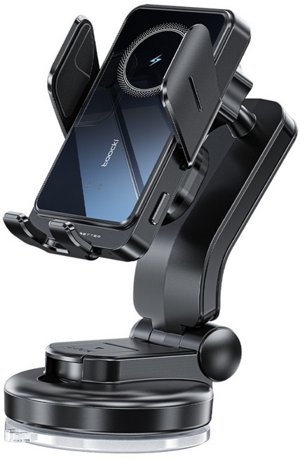 Toocki 송풍구형&흡착형 15W 스마트 3축 고속 무선충전 차량용 핸드폰 거치대 T11, 흡착고정, 블렉