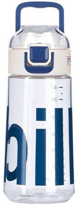 스포츠 물병 눈금이 있는 스포츠 물컵 남녀 심플 휴대용 머그 아이디어 플라스틱 컵, 블랙 용량420ml, 1개