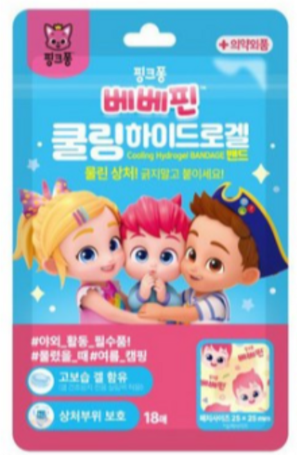 핑크퐁 베베핀 쿨링하이드로겔 밴드 18매입 고보습 겔 상처부위보호, 3개