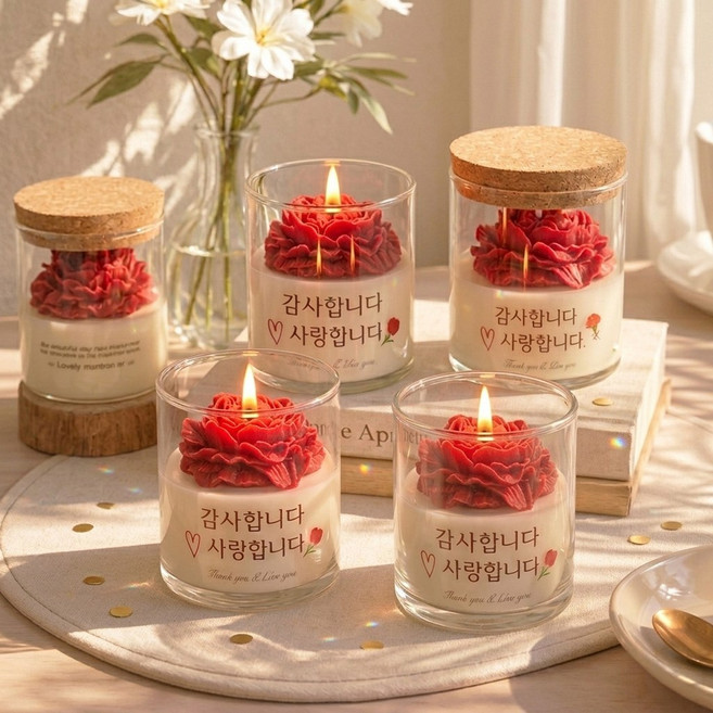 [감성문구] 커스텀 카네이션 캔들 어버이날 스승의날 선물 (당일제작/문구각인), 250g, 1개, 블랙레터링 (A타입 선물포장)