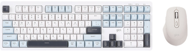지클릭커 풀윤활 플런저 무선 블루투스 무소음 키보드 마우스 세트, 일반형, 화이트마린, WK129B