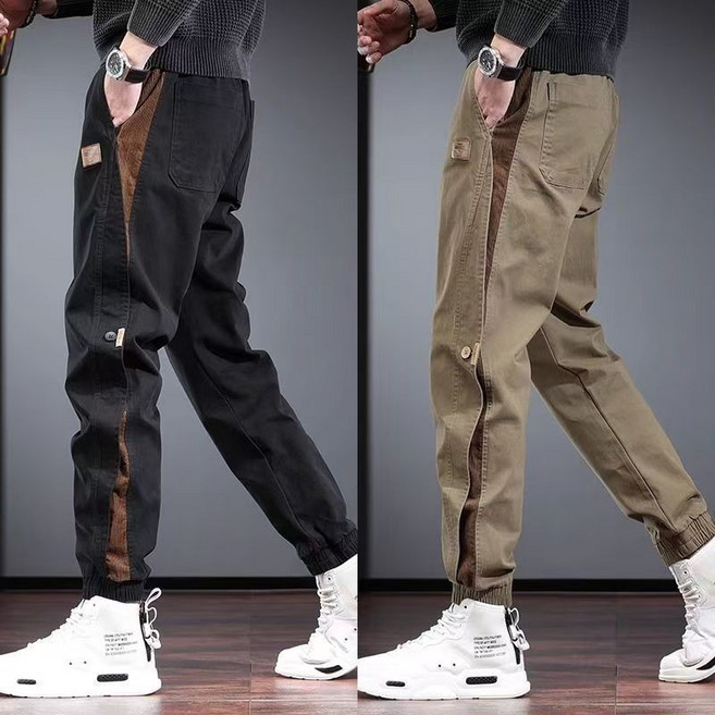 1+1 남자 편한 바지 캐주얼 패치워크 남성 카고 바지 밴딩 조거 팬츠 봄 가을 남성용 긴바지 CJJ