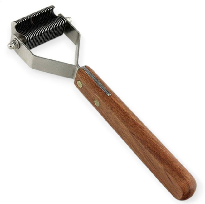 MADAN 마단코트킹 Coat King M126Y 좁은폭45mm 대형견털관리 엉킴제거칼빗 모량많은견종 털관리, 나무손잡이, 1개