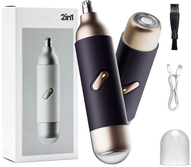 AURRA 2in1 코털 제거기 미니 코털 정리기 남성/여성 전동 코털깎이 콧털제거기 여행용, 보라색, K007