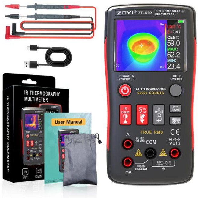 열화상카메라 열감지 휴대용 ZOYI R01/R02 열화상 카메라 -20 550 고해상도 적외선 멀티미터 2-in-1, [01] package3