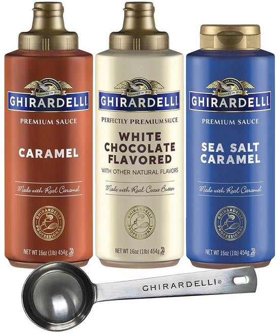 기라델리 바다 소금 카라멜 화이트 초콜릿 카라멜 맛 소스 16온스 병(3개 팩) 기라델리, 454g