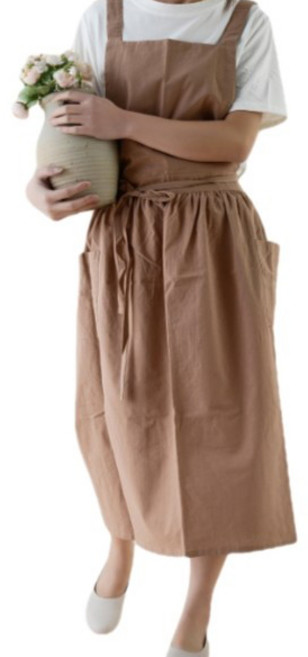센스팟 프로방스 방수린넨 원피스 앞치마, 브라운, 1개