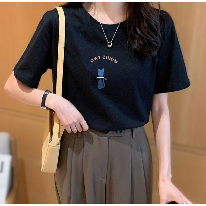 키뭉 고양이 포인트 심플 티셔츠