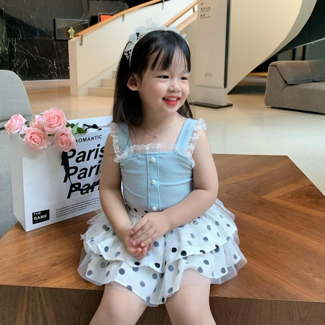 小不點兒 女童 冰絲 蕾絲 吊帶背心 糖果色 兒童上衣 (90cm-130cm)