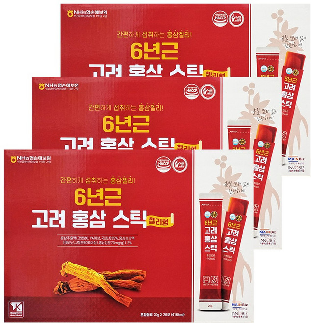 더존건강 6년근 고려 홍삼 스틱, 520g, 3개