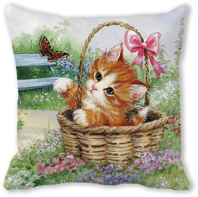 더캣 아기냥피치쿠션 솜포함쿠션 쇼파등받이쿠션 거실 캐릭터 사각쿠션 빵빵한쿠션 구름쿠션, 796