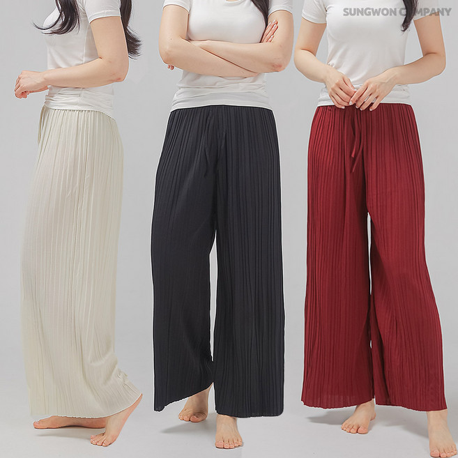 이너퀸 프리수 여성용 빅사이즈 플리츠 주름 9부 밴딩 고무줄 와이드 일자 팬츠 시원한 바지 9컬러 9부플리츠팬츠