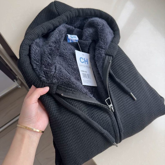 美胖穿搭 羊羔絨外套男 加厚保暖連帽休閒夾克