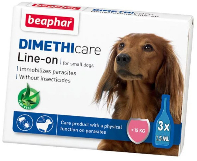 beaphar DIMETHIcare Line-on 滴靈靈防蚤蝨滴劑 小犬專用 蘆薈配方 無殺蟲劑 3支1.5毫升, 1盒, 小犬1盒, 3ml