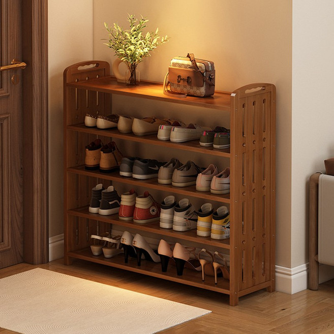 정싱 현관 신발장 정리대 선반 대나무 대용량 신발장 수납장 고퀄리티 현관 신발정리대, 5단, 갈색-68cm