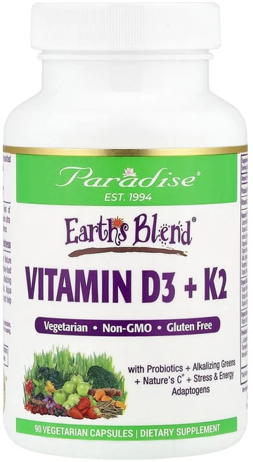 파라다이스허브 Earths Blend 비타민D3 + K2 5000IU 베지 캡슐 90정, 1개 - 쿠팡