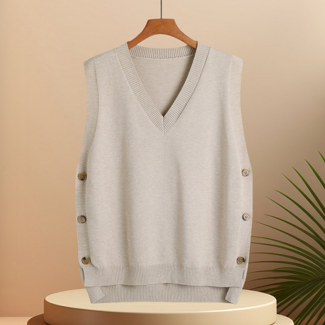 라라티나 여성용 에단 브이넥 버튼 니트 조끼