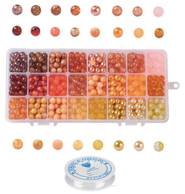 리니팜 10컬러 마블 원석 대리석st 구슬 비즈 세트 비즈공예 키트 반지 팔찌 스트랩 만들기 악세사리부자재, 24칸 오렌지 골드, 1개