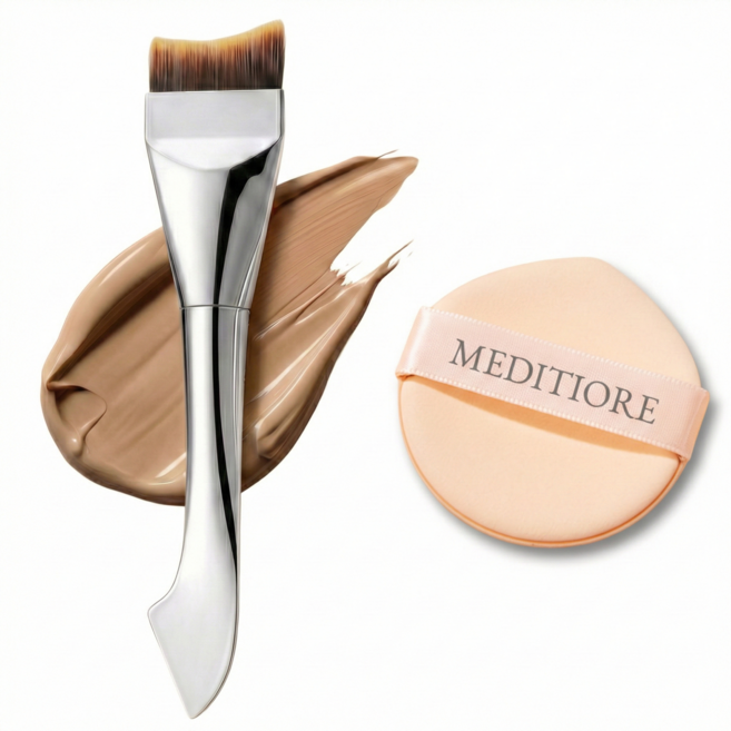 메디티오레 파운데이션 브러쉬 스페출라 + 퍼프 2in1 듀얼헤드, 1개, 실버