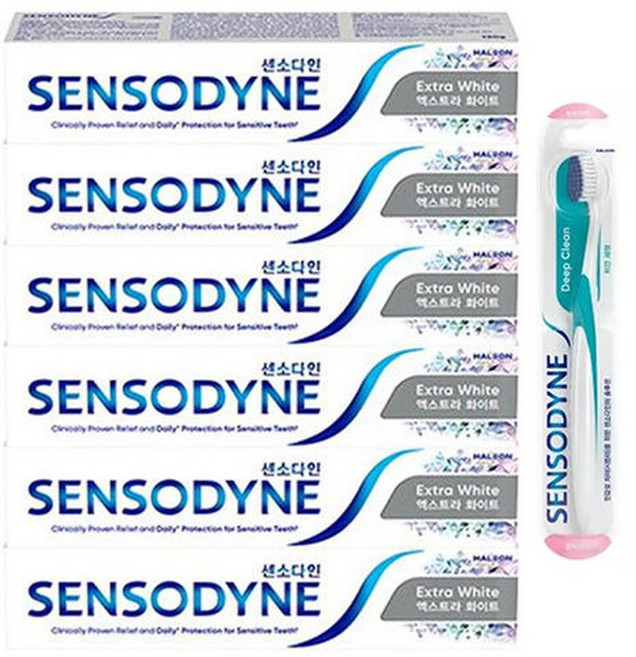 센소다인 엑스트라 화이트 치약 120g 6개+젠틀 칫솔 1입 1개, 6개