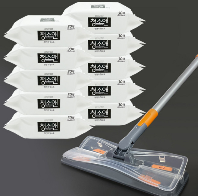 청소앤 꽉자바 청소포밀대 + 정전기포 10팩세트 엠보원단 먼지청소 일회용 청소포, 1개