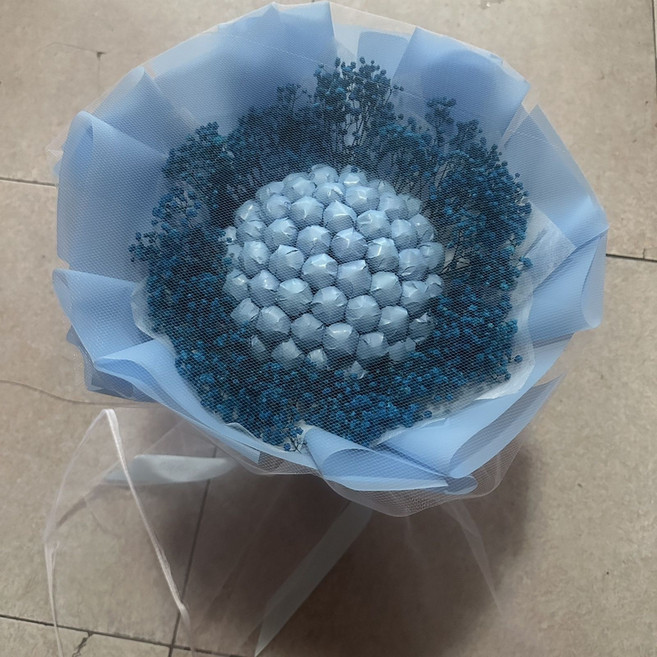 滿天星棒棒糖成品花束 生日畢業禮物, 1個, 活力藍（52顆）