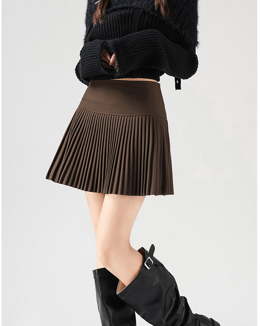 【高腰顯瘦】百褶裙 半身裙 短裙 A字裙 西裝裙 毛呢裙 秋冬新款 黑色百搭 小個子友好 通勤學院風