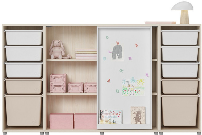 한샘 샘키즈 슬라이딩 수납장 자석보드형 박스 2000, A형:(몸통)크림화이트/(박스)하프베이지(A)