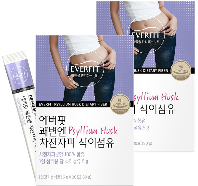 에버핏 쾌변엔 차전자피식이섬유 30포x2박스 차전자피분말100%, 144g, 2개