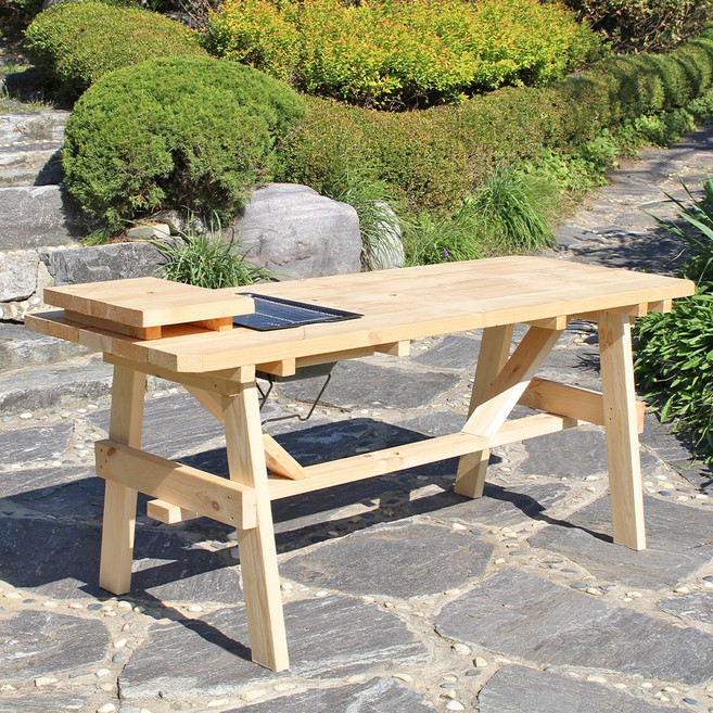 숲에온 원목 다용도 바베큐 야외 테이블 바베큐 그릴 포함 캠핑 피크닉 데크 마당 정원 나무 식탁 탁자 야외용, 1800 무도색