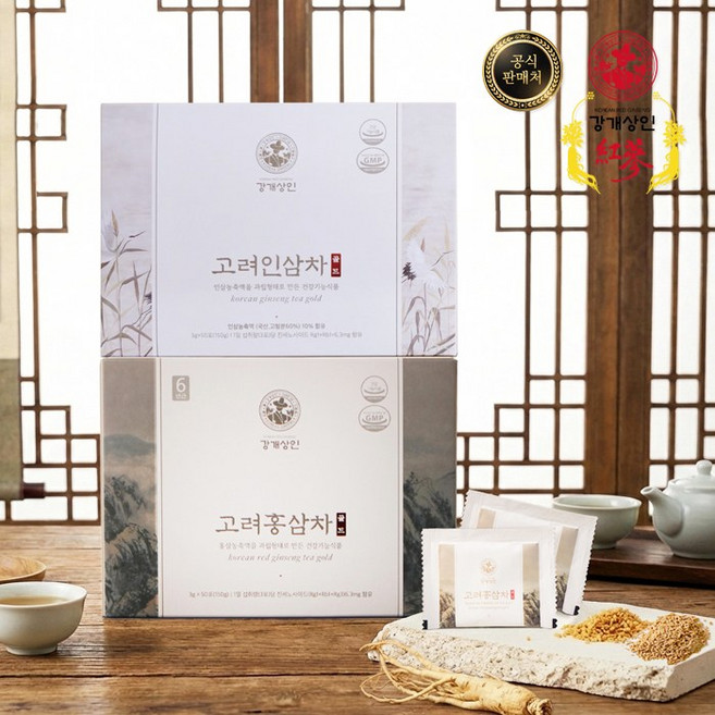 강개상인 고려인삼차 고려홍삼차 2종 세트(50포x50포 총 100포) 6년근 내 몸을 위해 하루 한 잔, 3g