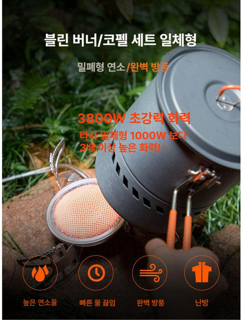 고화력 일체형버너 코펠 세트 등산 캠핑 백패킹 휴대용 방풍스토브, 1개, S2400-A + B15