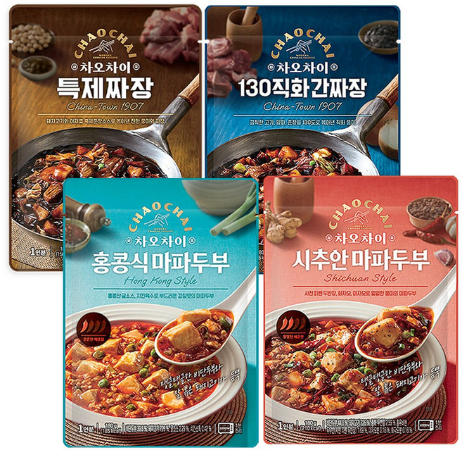 차오차이 중화요리 8개세트(4종 2개씩) 전자레인지용 / 직화간짜장2개 특제짜장2개 홍콩식마파두부2개 시추안마파두부2개, 1개