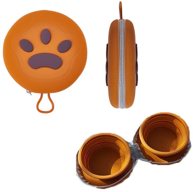 페랭게티 반려동물 휴대용 식기 야외용 접이식 실리콘 중대형견 대용량, 1개, 브라운