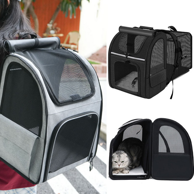 반려동물 백팩 다기능 가방 / 3면통풍 확장형 / 강아지 고양이 애완동물 이동장 이동가방, 1개, 그레이