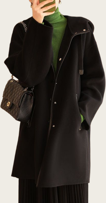 삼제태전 겨울 여성용 울 코트 오버핏 모직코트 캐주얼 후드 자켓