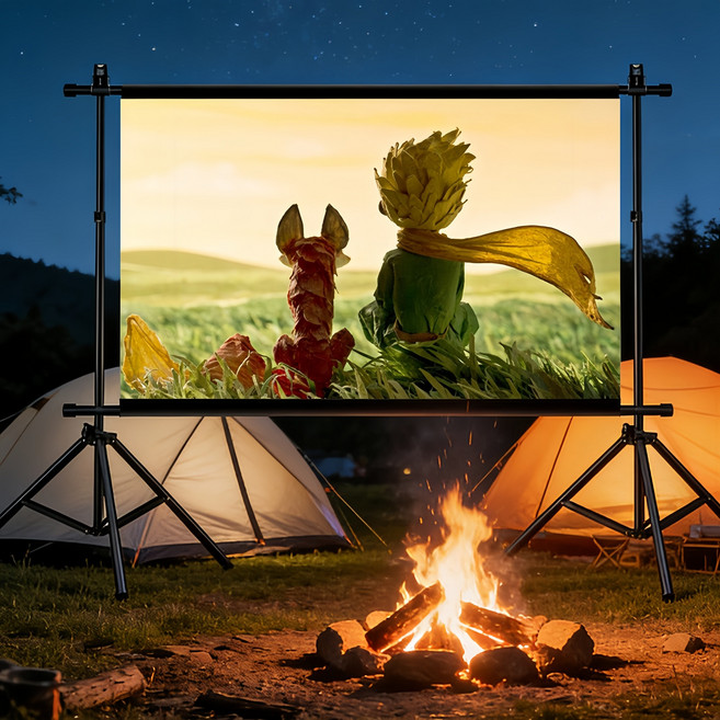 고화질 프로젝터 빔스크린 광시야각 벽걸이형 스탠드 듀얼 삼각대 휴대용 빔스크린 16:9 캠핑용/회의용/가정용, 72인치