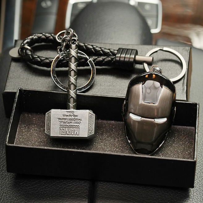 어벤져스 키 체인 홀더 아이언맨 캡틴 퀘이크 메갈로 마이티 메탈 슈트 맨, (2점 세트) 건 썬더 해머 - 건 스틸 서피스 - 블