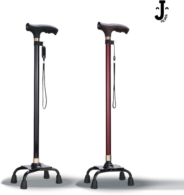 조이픽 노인 지팡이 경량 LED 어르신 효도 의료용 지팡이 환자용 네발, LED 환자용 네발 지팡이 블랙, 1개