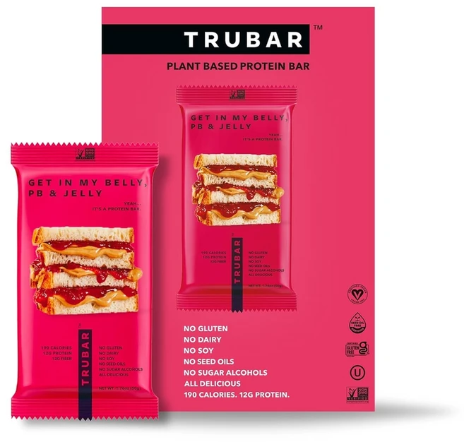 TRUBAR 트루바 비건 프로틴 바 도넛맛 글루텐 프리 식물성 고섬유질 12g (A25630-7), PB젤리, 1개 - 쿠팡