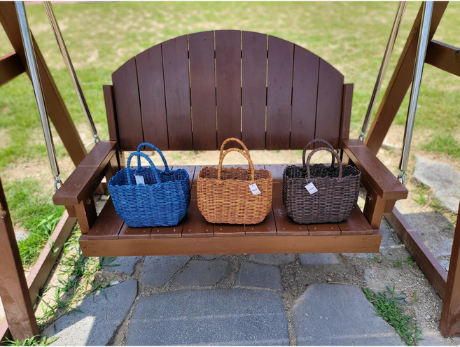 [와이아이즈] 빨대가방 빨대바구니 피크닉가방 물놀이가방 왕골가방, 라탄브라운, 1개