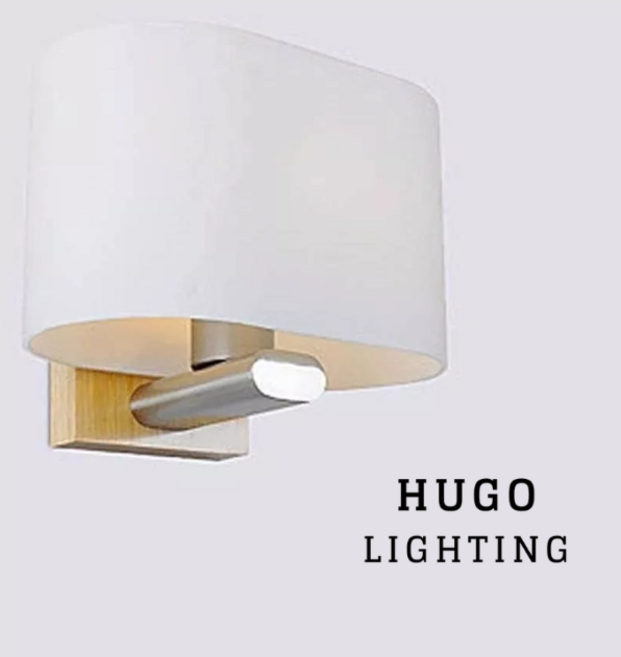 HUGO LIGHTING 日式木作壁燈 橢圓弧型燈罩 附尺寸標示, 12w玉米燈泡 三色變光
