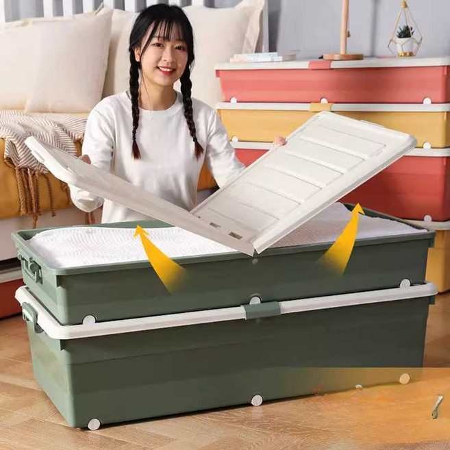 리빙박스 상자 보관 옷수납 정리함 접이식, 녹색 85L (80x40x27) 3개