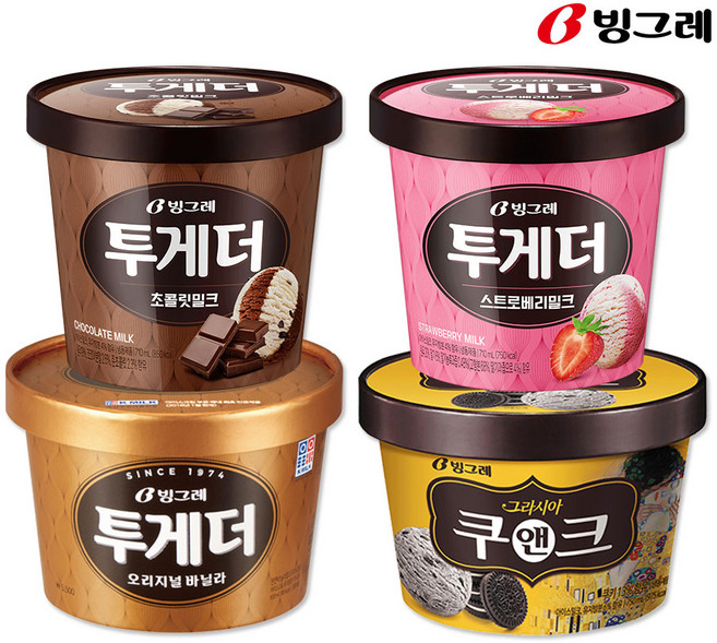 [빙그레]투게더(바닐라 딸기 초코 쿠앤크) 4종 골라담기, 09. 딸기 2개+쿠앤크 2개, 1세트, 710ml