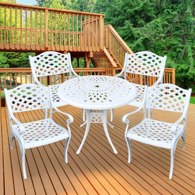 도미닉 4인용 카페 정원 테라스 야외 주물 테이블세트, 4인 세트(테이블1+의자4), 화이트