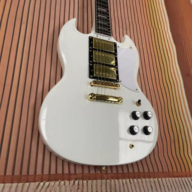 기타 입문 SG 스타일 6 스트링 일렉트릭 기타 화이트 바디 하이 글로스 로즈 우드 지판 메이플 트랙 W, guitar, 1개